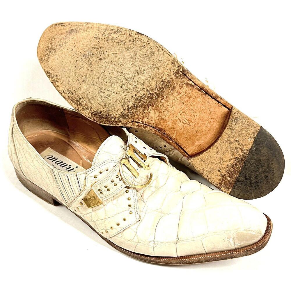 MAURI Genuine Alligator Cream White Dress Shoes 12 M 2503 154 RARE! VERY WORN